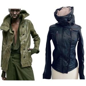Nickolas K high collar genuine leather Moto jacket